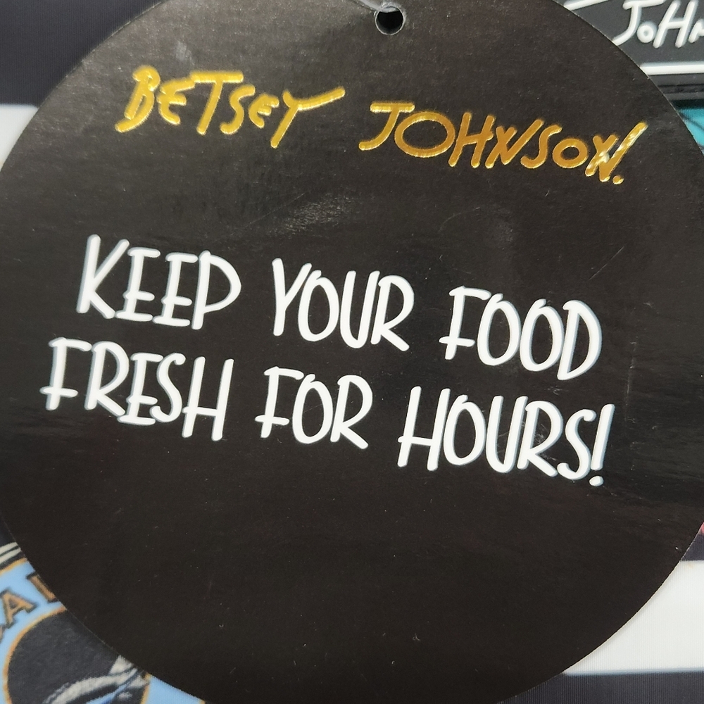 NWT Betsey Johnson "Caviar & Bubbly" Insulated Lunch Tote Chic Striped Bag - Picture 13 of 17